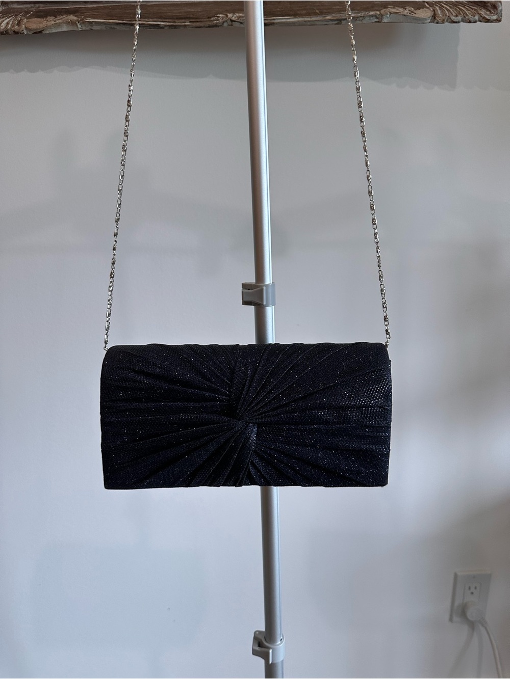 Black Sparkle Evening Clutch with Chain Strap